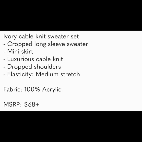 B115🔥Stunning Cream cable knit sweater set🔥 crew neck+ mini skirt! Body con - Picture 4 of 6